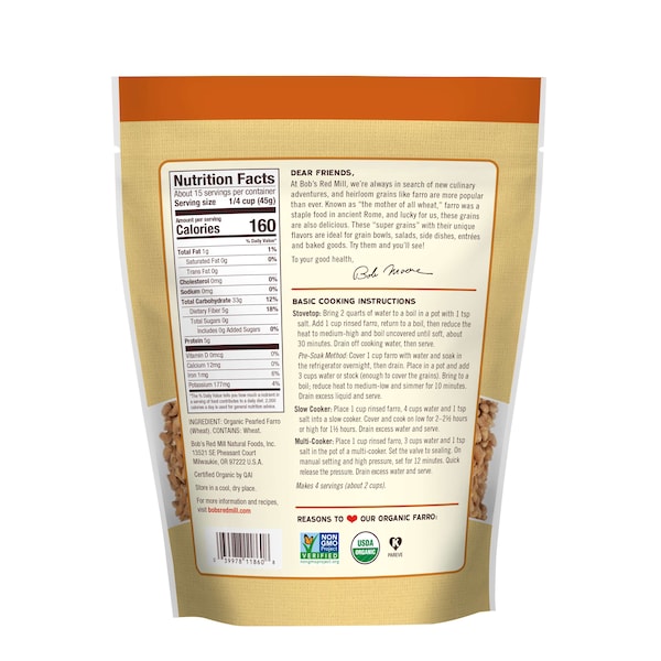 Bob's Red Mill Organic Farro 24 oz. Pouches, PK4